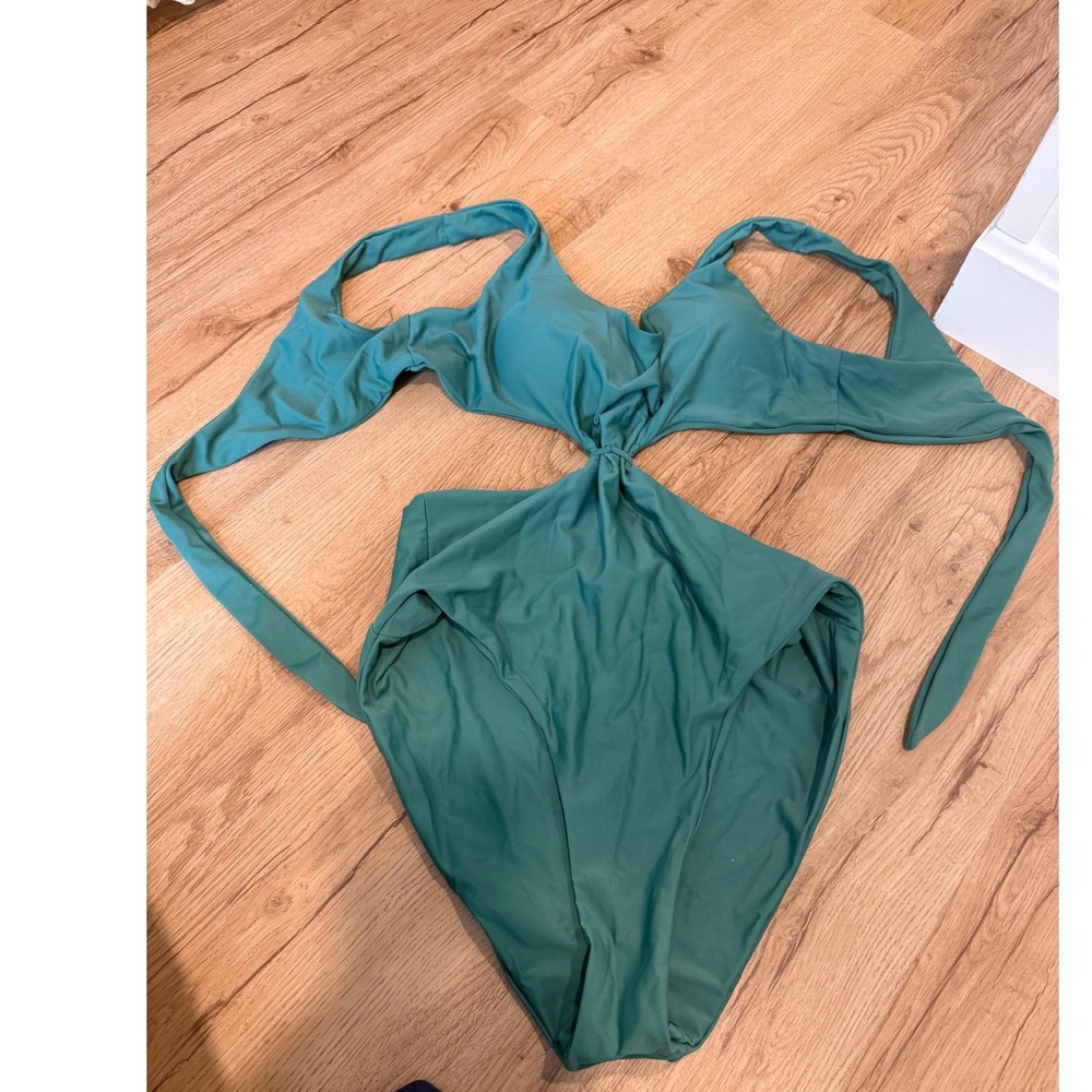 Cupshe Womens XL Green Cutout Knot Front One Piece Swimsuit Monokini NWT